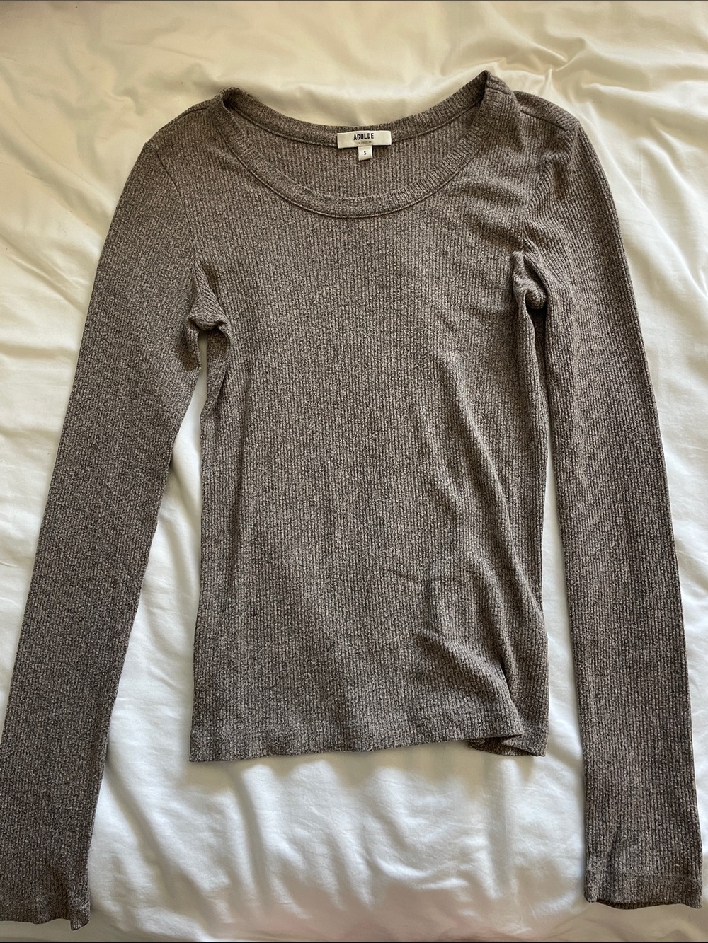 Agolde Maya Scoop Neck Ribbed Long Sleeve Elegant Brown Women's Top S
